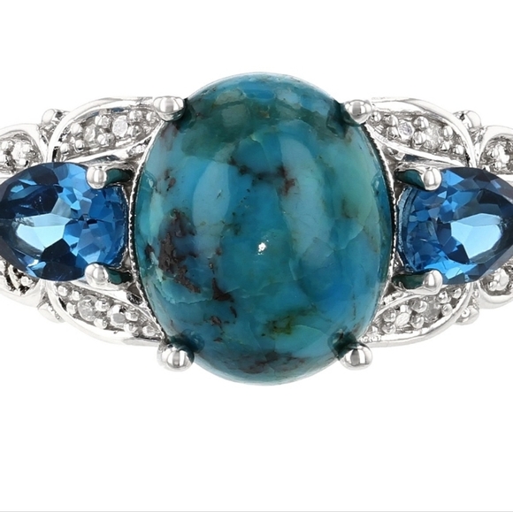 JTV Jewelry - Genuine Turquoise, London Blue Topaz, and White Zircon Sterling Silv…